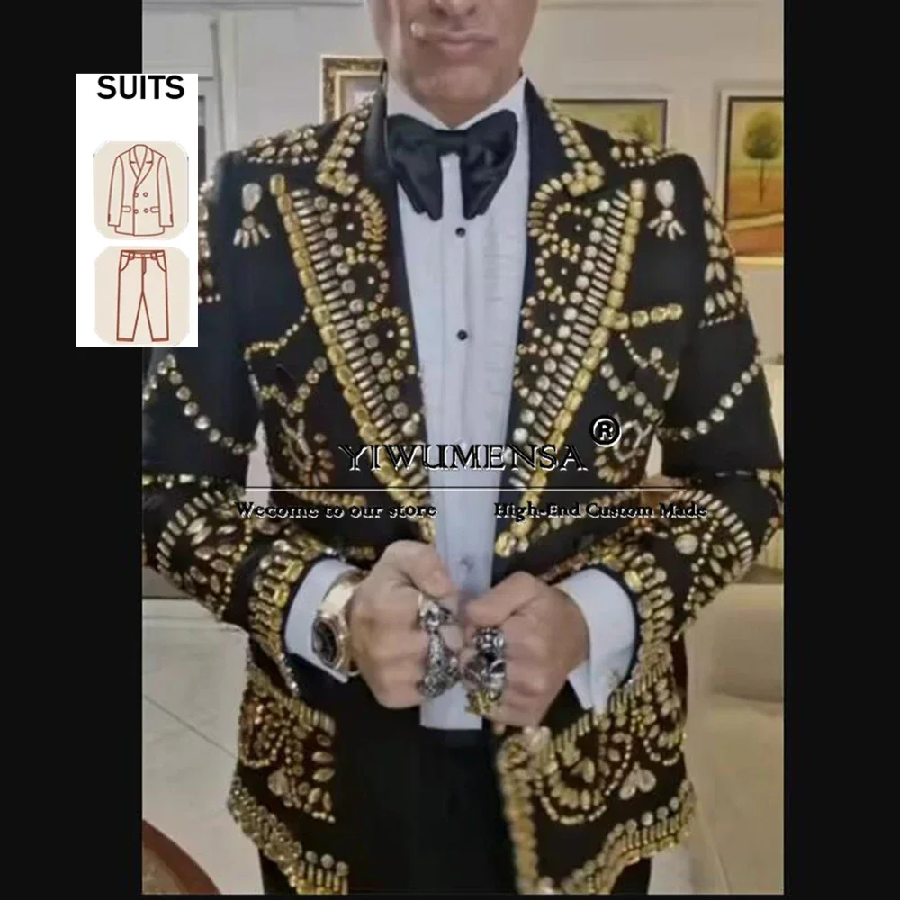 

Men's Bright Diamond Stones Wedding Suits Formal Wear Elegant Groomsmen Special Occasions Party Dresses Customized 2-Piece Set