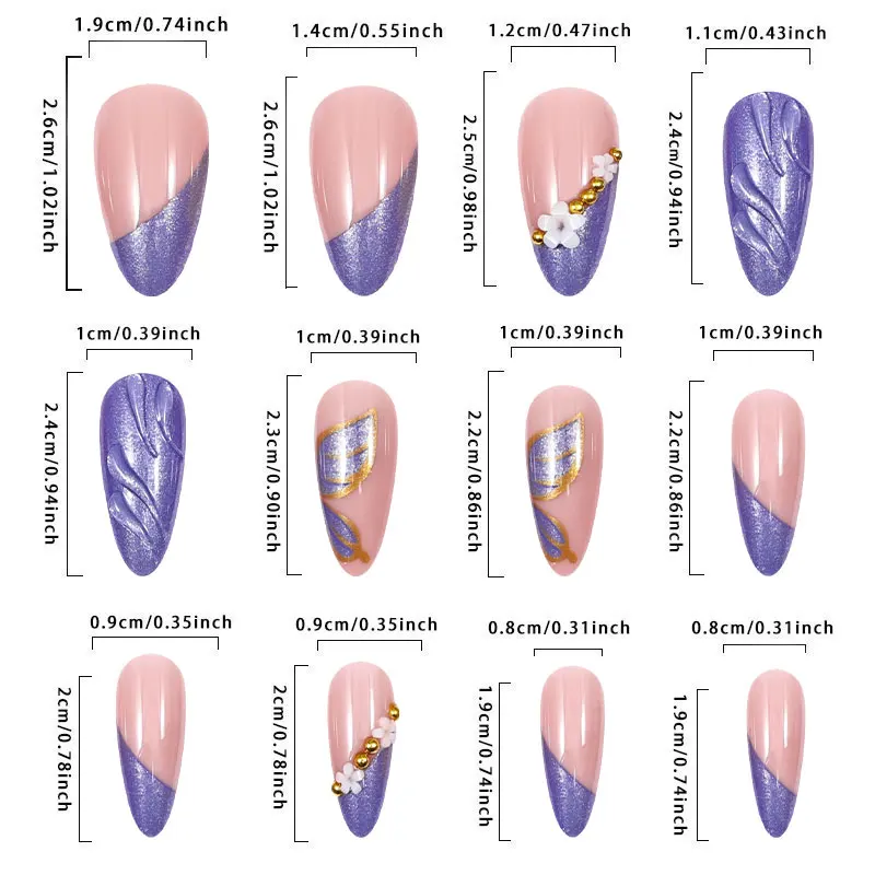 3D-Mandel-Nägel zum Aufdrücken mit Blumen-Perlen-Stern-Designs, 3D-Glitzer-Kleber auf die Nägel, niedlicher, glänzender Acryl-Nagel zum Aufkleben