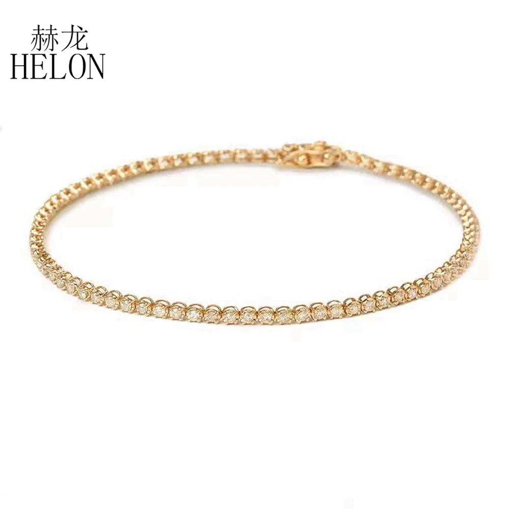 HELON Moissanite Bracelet for Women Solid 18K 14k 10K Yellow Gold Moissanite Diamonds Tennis Bracelet Anniversary Christmas Gift