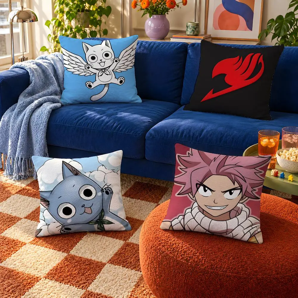 Anime Fairy Tail FT Natsu Lucy Erza Cushion Cover Throw Pillow Soft Short Plush Cozy Durable For Sofa Bedroom Home Decor Gift