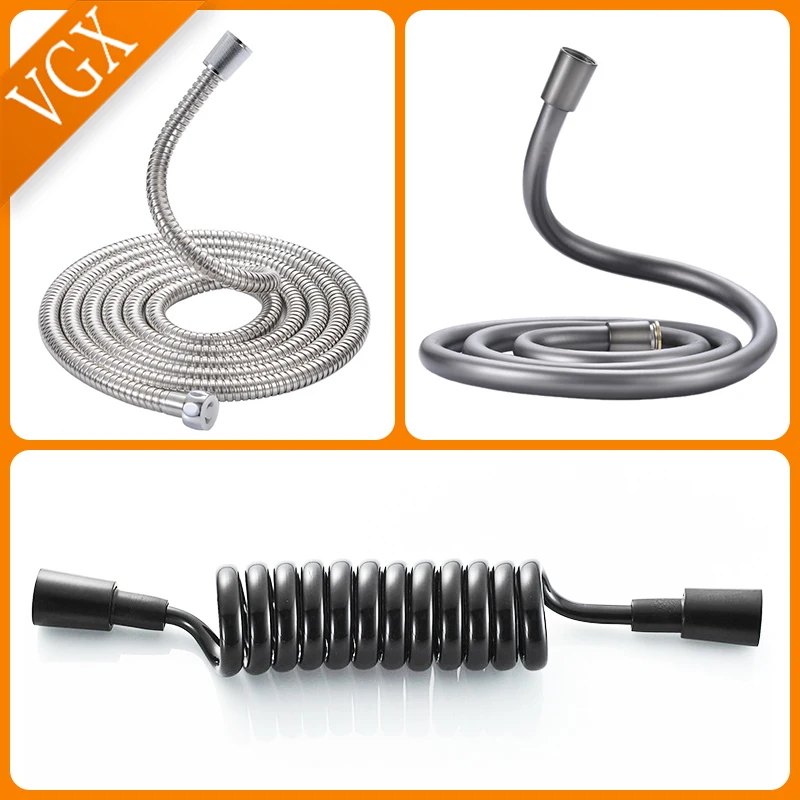 Stainless Steel Flexible Shower Hose High Pressure Bathroom Shower Water Hose Spring Pulling Tube Plumbing Pipe G1/2 Universal