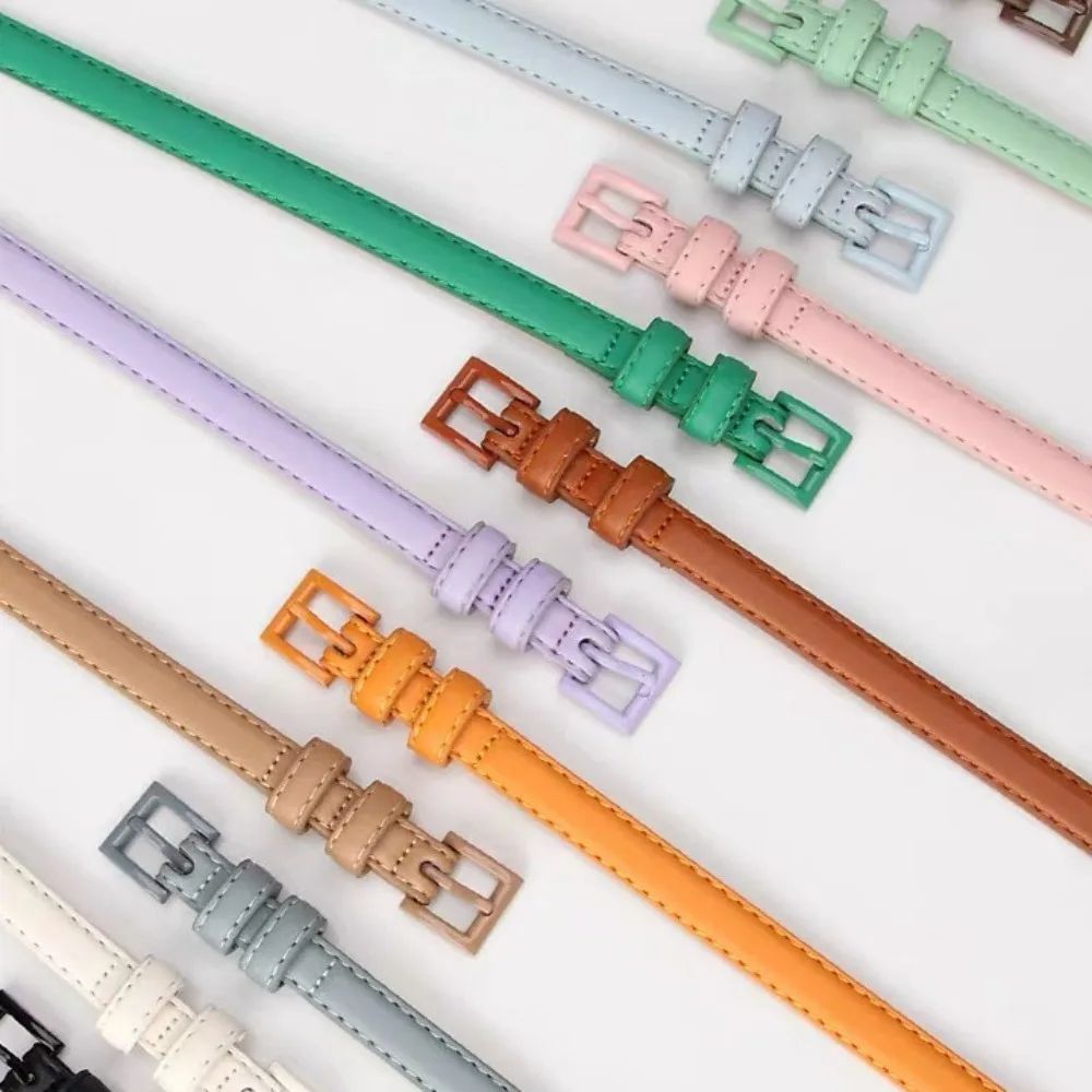 Classic Elegant Candy Color Belt Pu Leather Adjustable Thin Waist Belt Square Buckle Vintage Dress Waistband Ladies