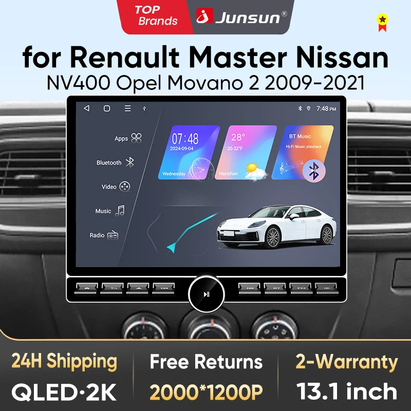 Junsun 13,1″ QLED Wireless CarPlay Android Auto Autoradio für Renault Master Nissan NV400 Opel Movano 2 2009-2021 DSP SWC RDS