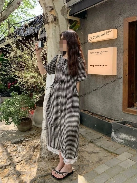 

ZOCI-Винтажная летняя женская кружевная клетчатая длинная юбка А-образной формы