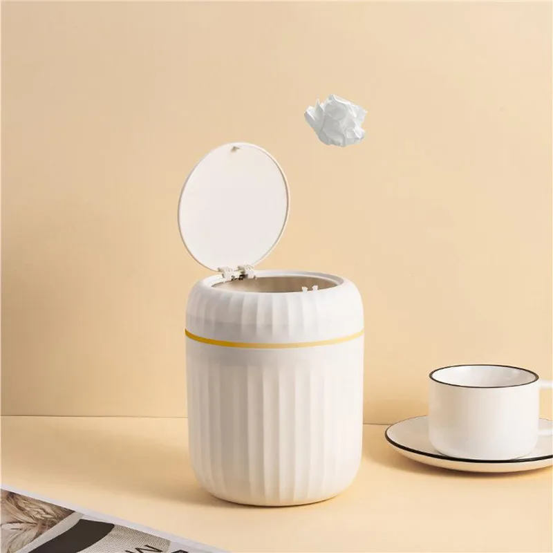 Light Luxury Mini Wastebasket Trash Can with Press Lid for Bathroom Vanity, Makeup Table, Inside Cabinet, Cupboard Trash Bin