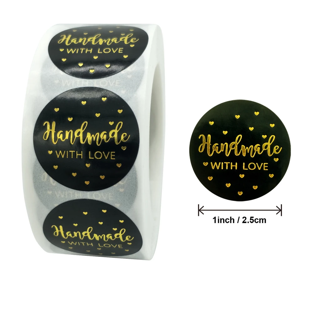 50-500pcs Handmade With Love Stickers Baking Label Wedding Sticker Party Label Decoration Envelope Seal Stationery Black Sticker