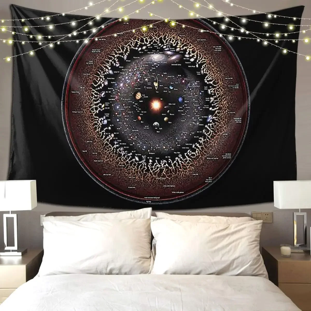 Observable Universe Logarithmic Illustration Tapestry Hippie Wall Hanging Home Decor Tapestries for Room Bedroom Dorm Room