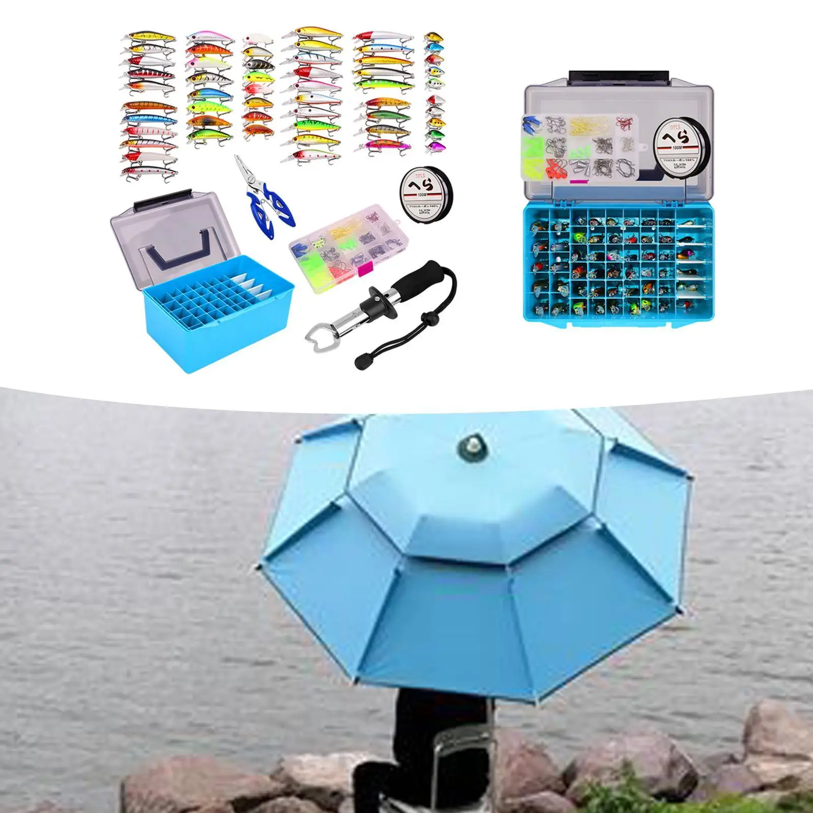 

Fishing Lures Kit 100M Nylon Line Fishing Hooks Tackle Box Fishing Gear for Bass Trout Walleye Fly Fishing Freshwater Saltwater