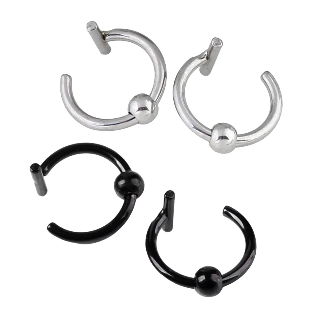 Conjunto de anel de nariz falso, 4 unidades, aço inoxidável, piercing corporal, joias, cor preta e aço, uso versátil para mulheres, homens, nariz