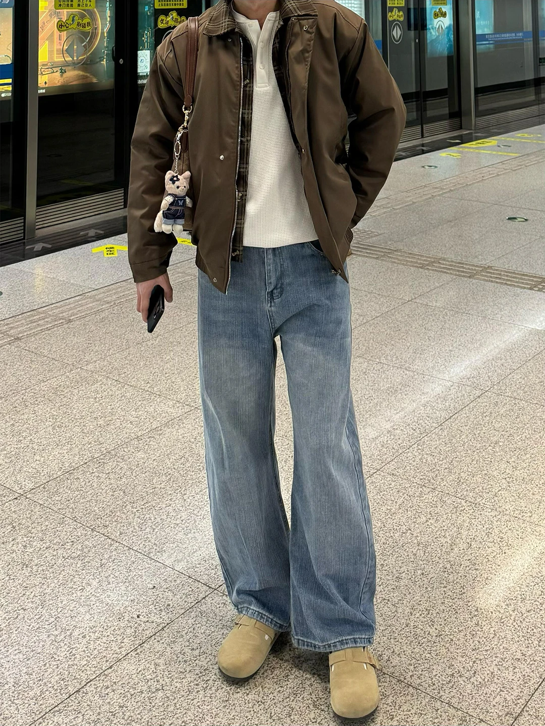 

Light Blue Bamboo Bud Patterned Men's Jeans High Waist Straight Leg Wide Leg Pants Winter Casual Wear Youth Fashion