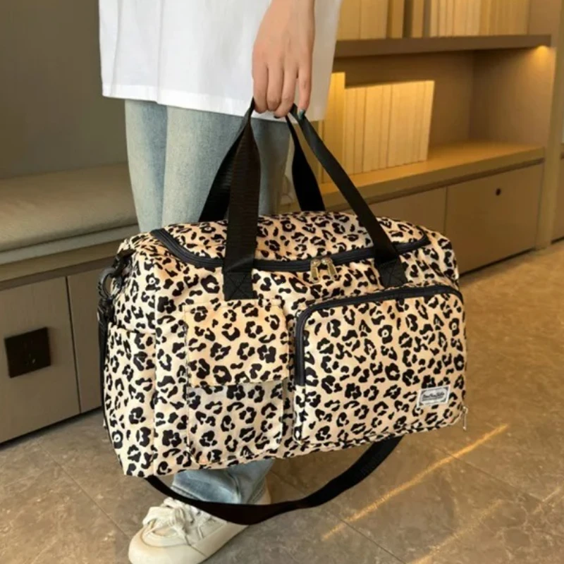 

Classic Leopard Print Women's Travel Bags Waterproof Large Luggage Shoulder Bags Handbag Fitness Dry Wet Separation Duffle Bag