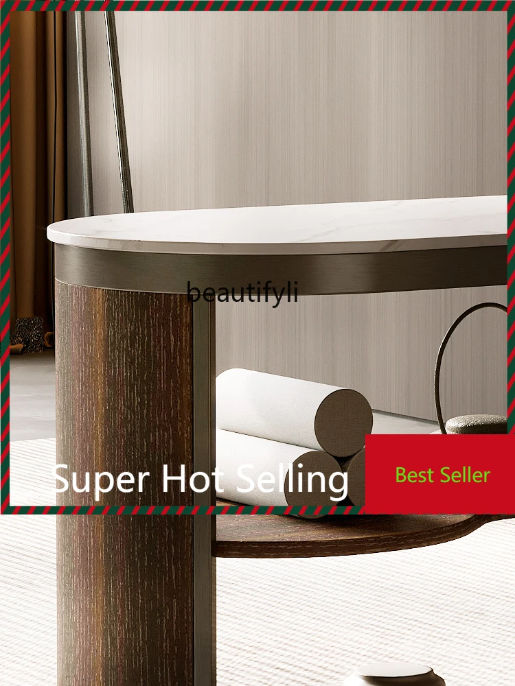 

Italian Kung Fu Tea Brewing Table Smoky Wood Leather Side Table Home Balcony Silent Wind Stone Plate Small Tea Table