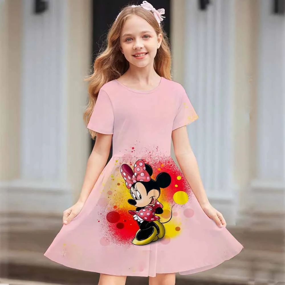 ミッキーマウス夏の女の子のスカート半袖ドレス 3D プリント漫画ディズニーかわいい子供のファッション MNSO パーティートレンディな服