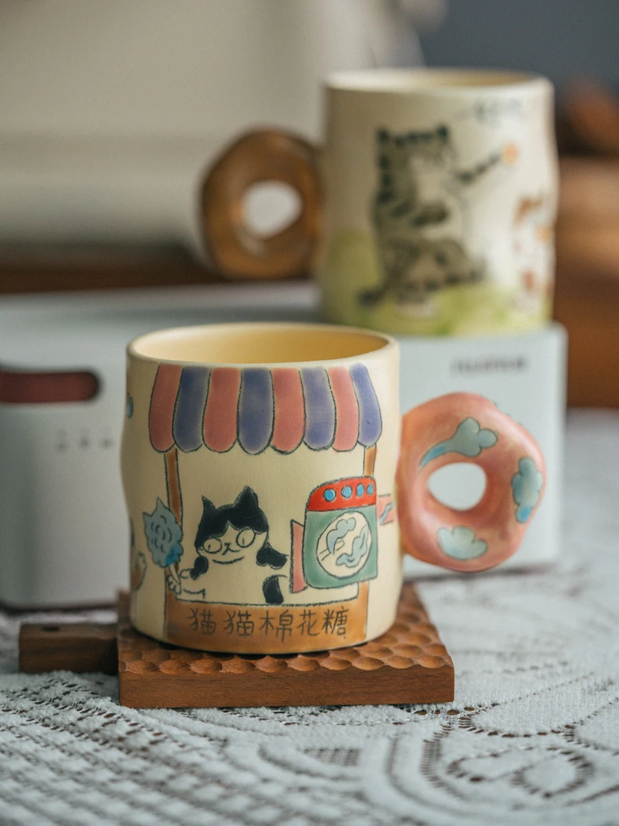 

Hand-Painted Cerc Coffee Cup Cute Cartoon Design Jingdezhen Small Handmade Coffee Mug Dining Utensils Water Cup