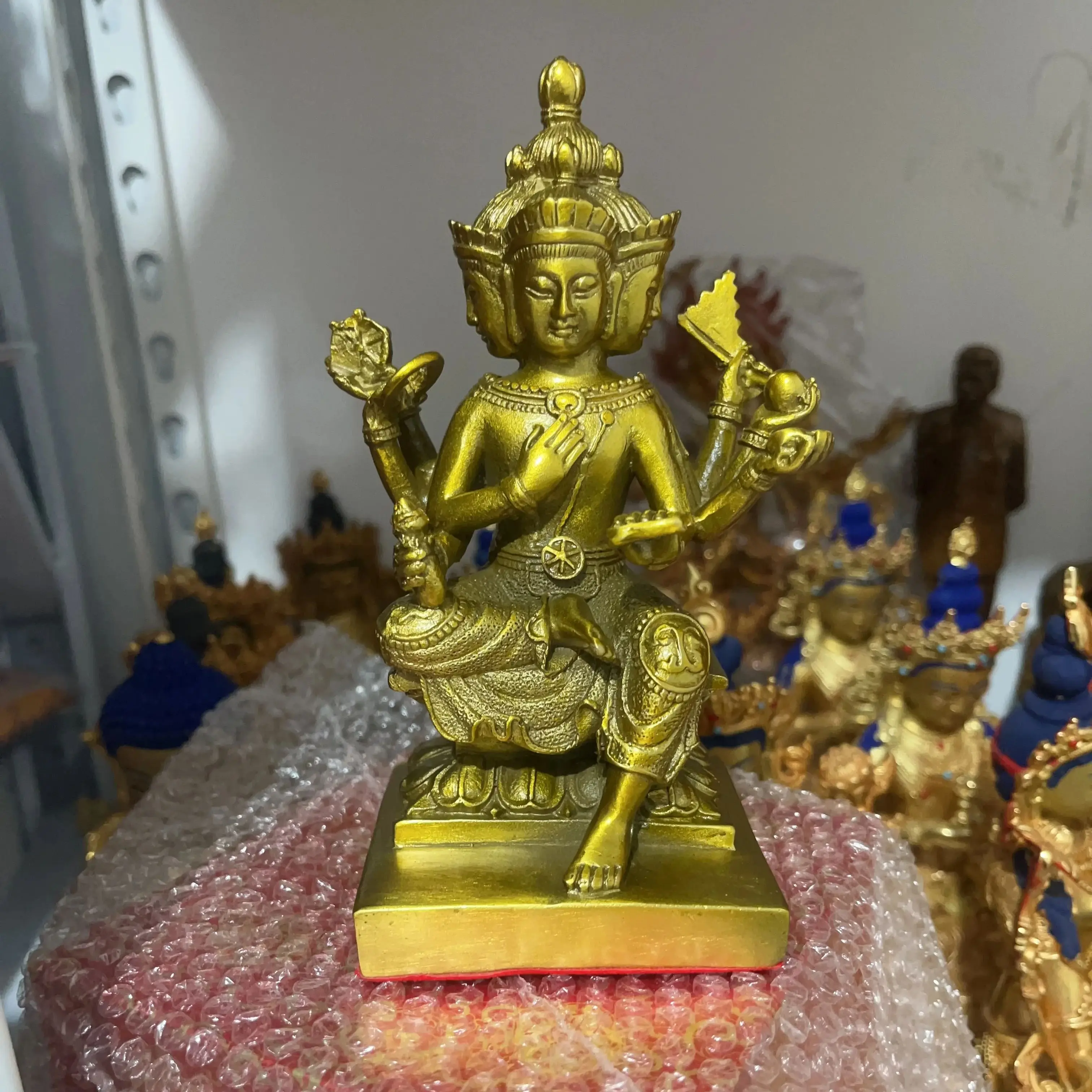 آسيا تايلاند فعالة محظوظ Phra Phrom تمثال بوذا النحاس أربعة جوانب الله بوذا مذبح العبادة المنزل نعمة الحماية