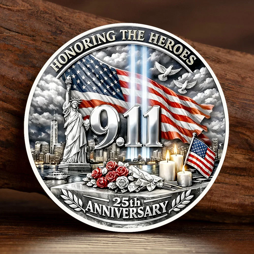 Moneda Conmemorativa Plateada con Impresión 2D del 25 Aniversario del 11 de Septiembre de 2001, Recuerdo del 11 de Septiembre de 2001