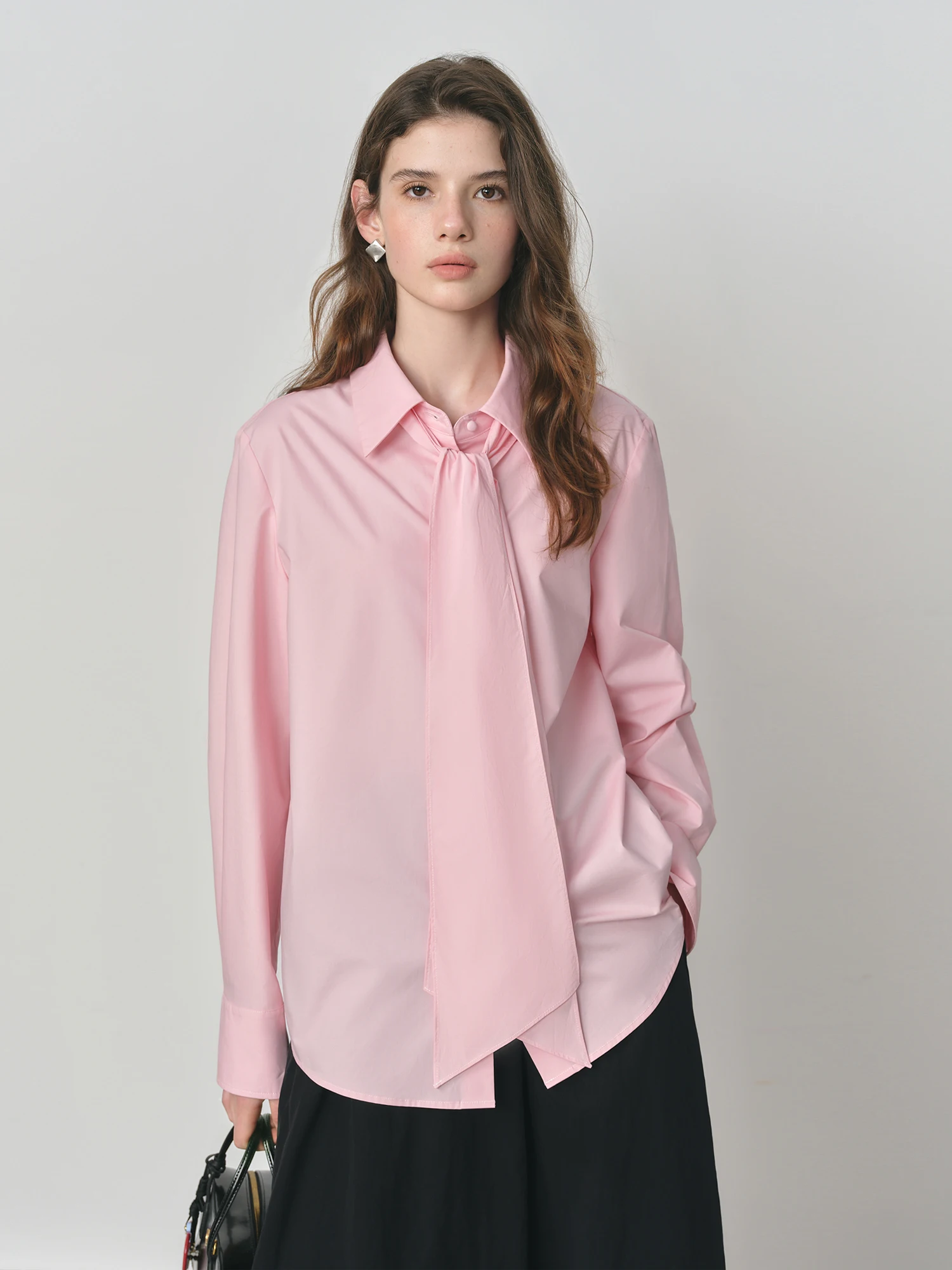 FSLE Pure Cotton Oversized Bow Detail Women's Autumn 2025 New Arrival Laid-Back Long Sleeve Blouse with Sash 25FS13213 - Image 2