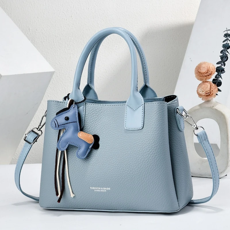 Black Green Blue White Yellow Khaki Gray Light Litchi PU Leather Women Top Handle Tote Bag Casual Crossbody Shoulder Handbag