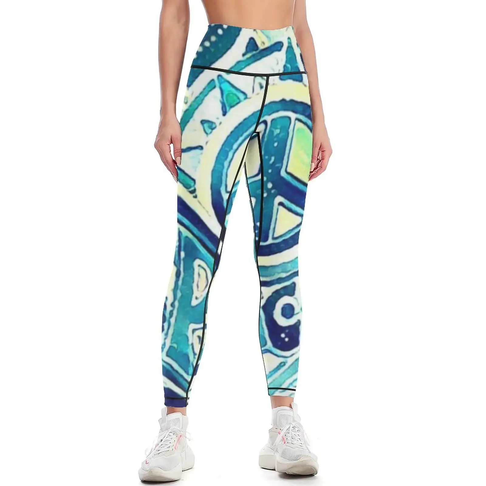 Peace and Love Retro Art Leggings Women's sportswear sporty woman gym sportswear for gym gym pants Womens Leggings