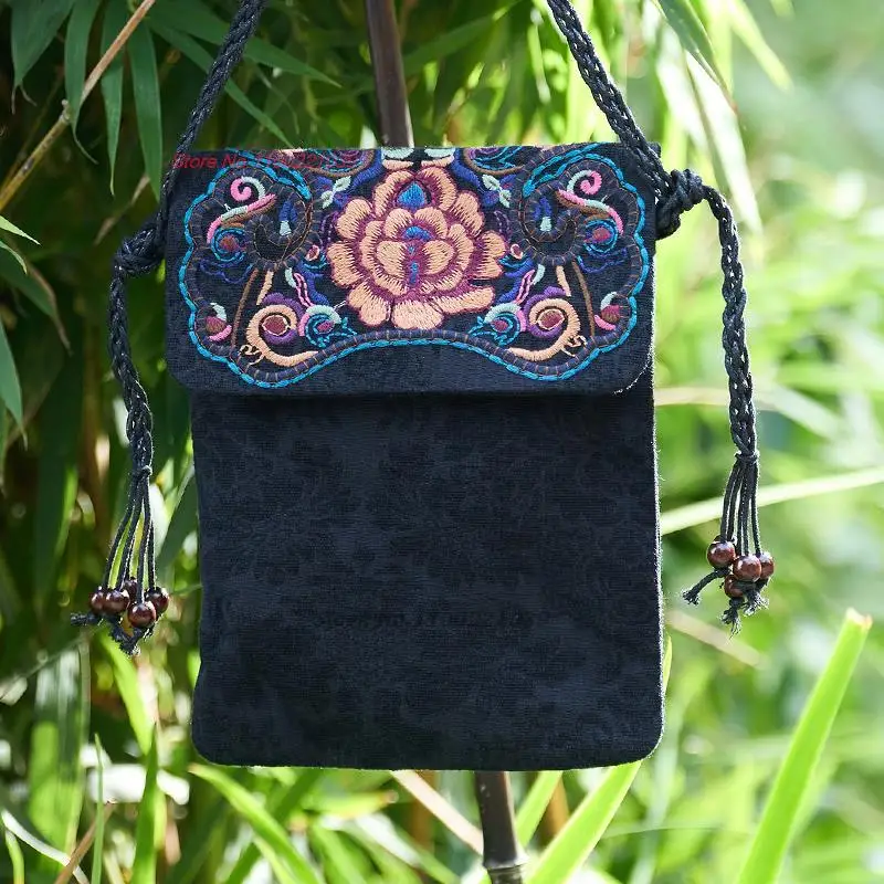 2025 vintage ethnic shoulder bag national flower embroidery tassel messenger beach crossbody women purse phone wallet pouch