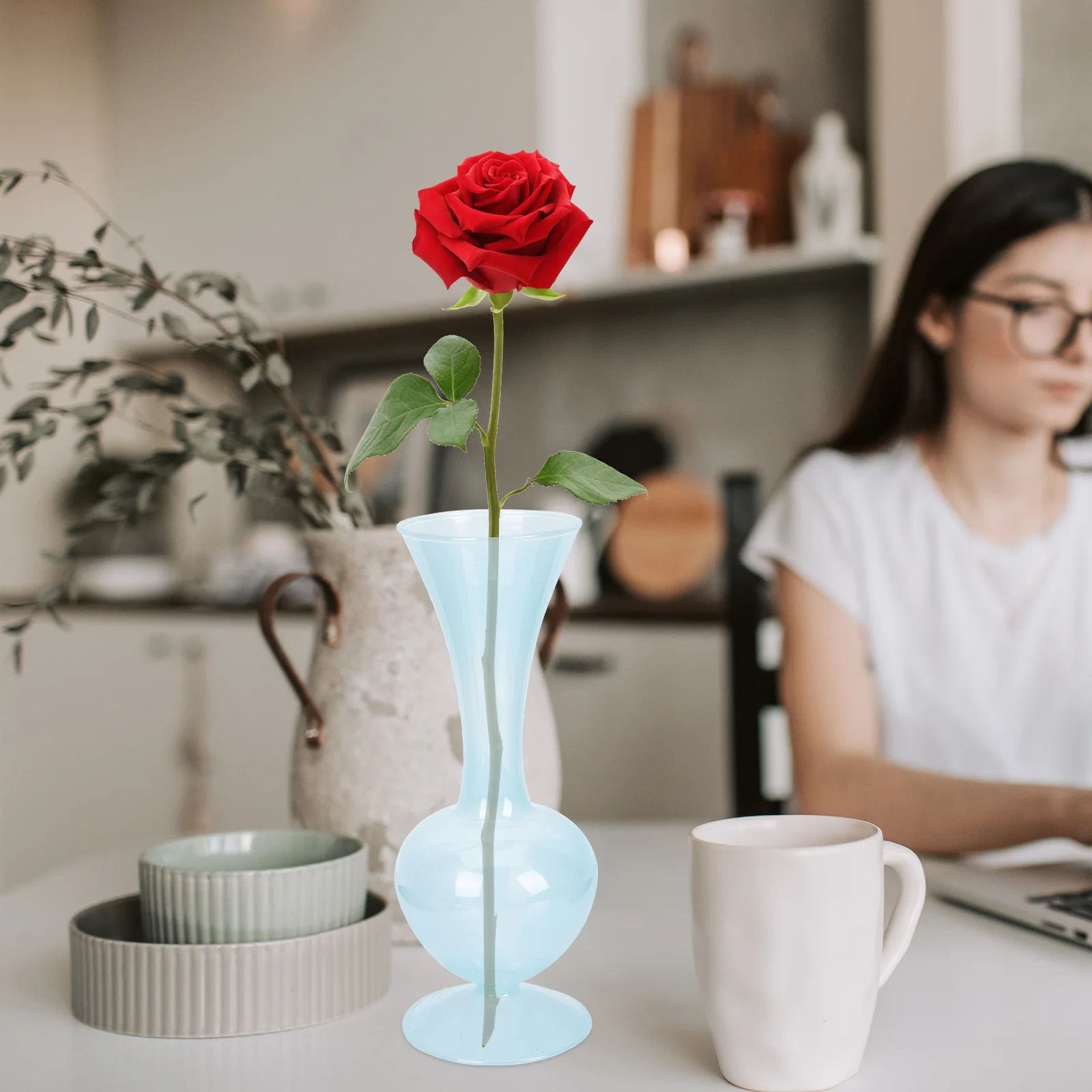 

Glass Flower Vase Nordic Style Simple Floral Arrangement Vase Decorative Flower Holder for Home Office Green Plants Container