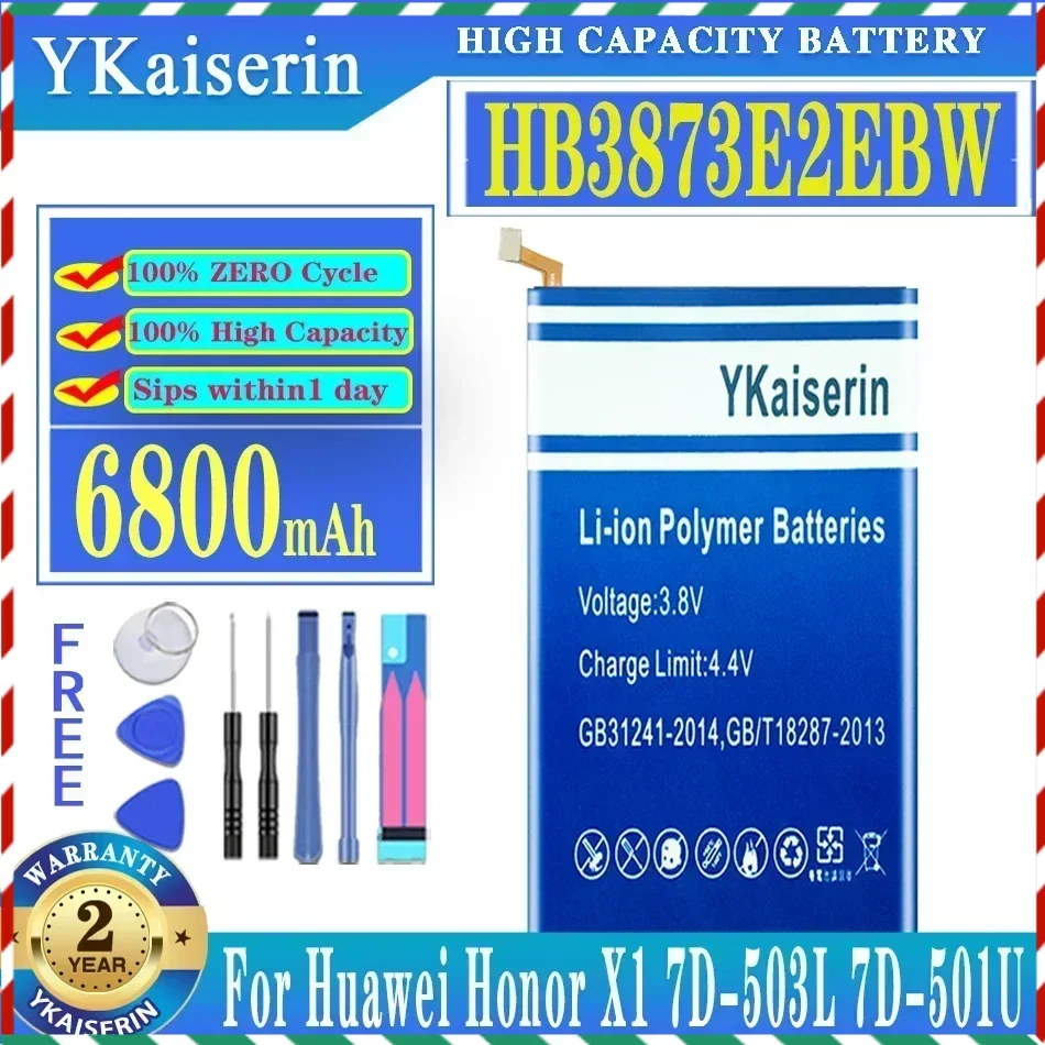 

Аккумулятор ykaisсеребрин HB3873E2EBW, 6800 мАч, для Huawei Honor X1 7D-503L 7D-501U, батарея + Бесплатные инструменты