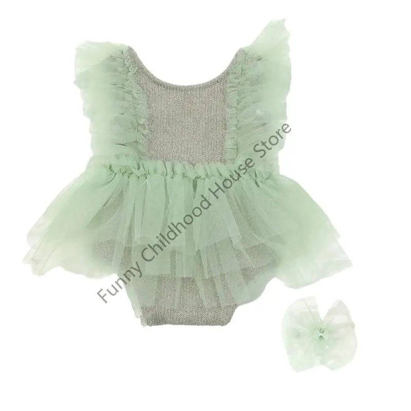 

D0LA детские девочки фотосессии реквизит Set Soft Elastic Romper Платье юбка из тюля и стильный аксессуар для волос 0-30 дней