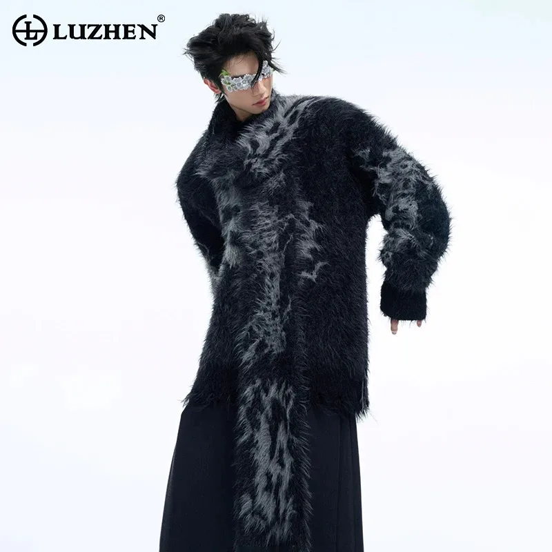 LUZHEN Detachable Hoodies Shawls Design Knitted Sweater Color Contrast Personalized Trendy Street Men's New Clothes Tops LZ6939