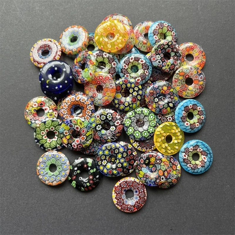 20MM Gogo Donut Murano Millefiori 4pcs Pingan Lampwork Pendant Beads For Jewelry Making Diy Accessories Multi Color Round Stone