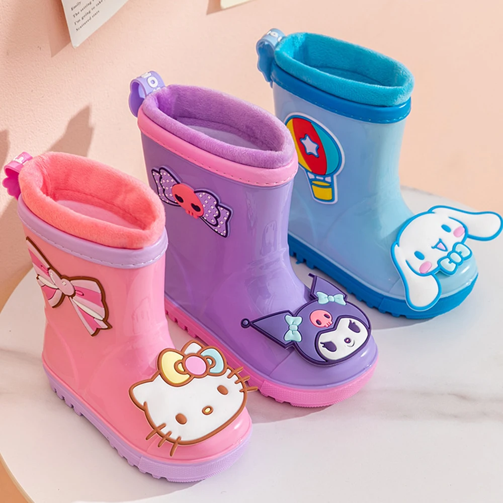 Kids Rain Shoes Sanrios Hello Kitty Kuromi Cinnamoroll Anime Kawaii Cartoon Rubber Boots Girls Waterproof Non-Slip Water Shoes