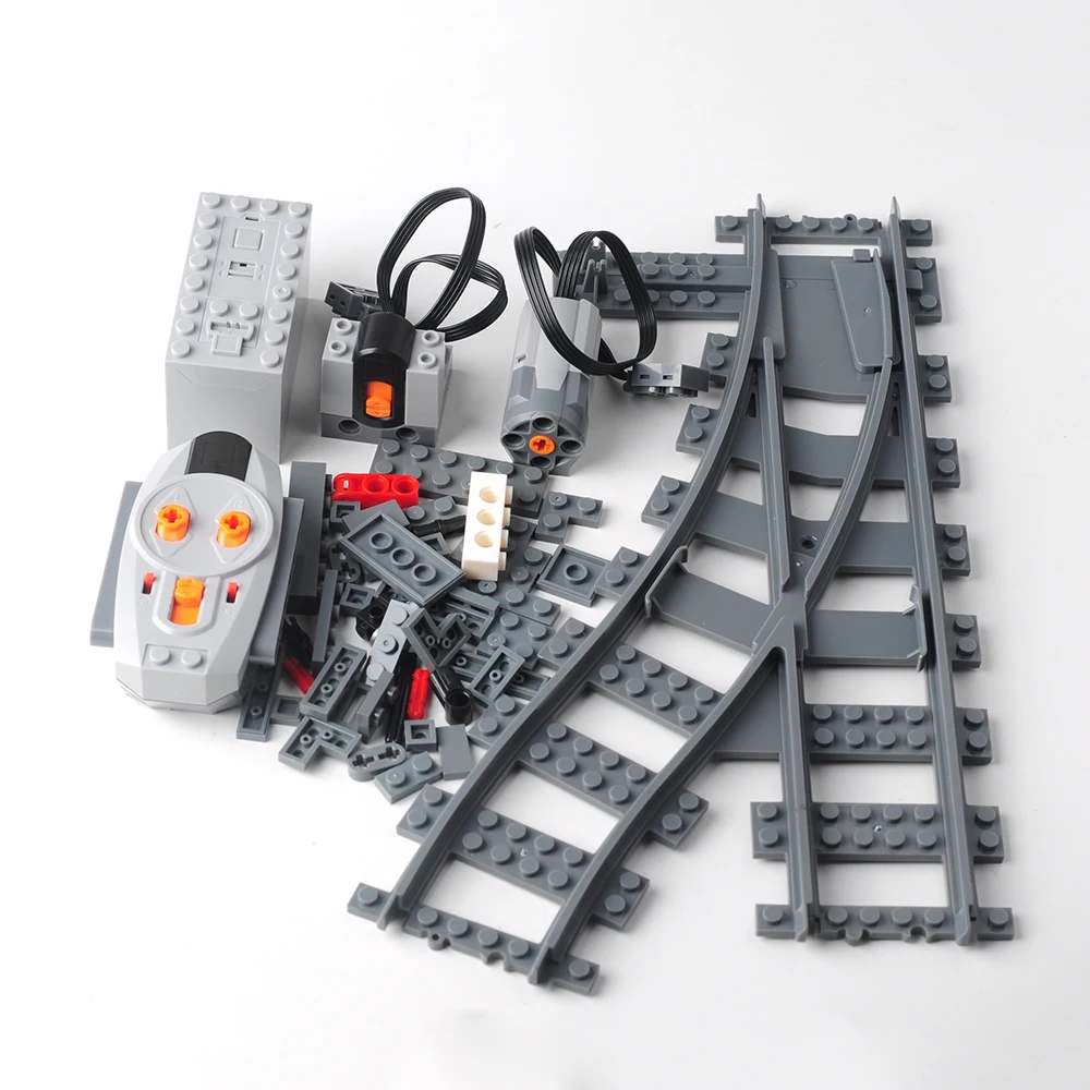 City Trains Tracks Building Blocks Soft Straight/Curved Cross RC Track Changing Left/Right Split Rail MOC Railways Bricks Toys