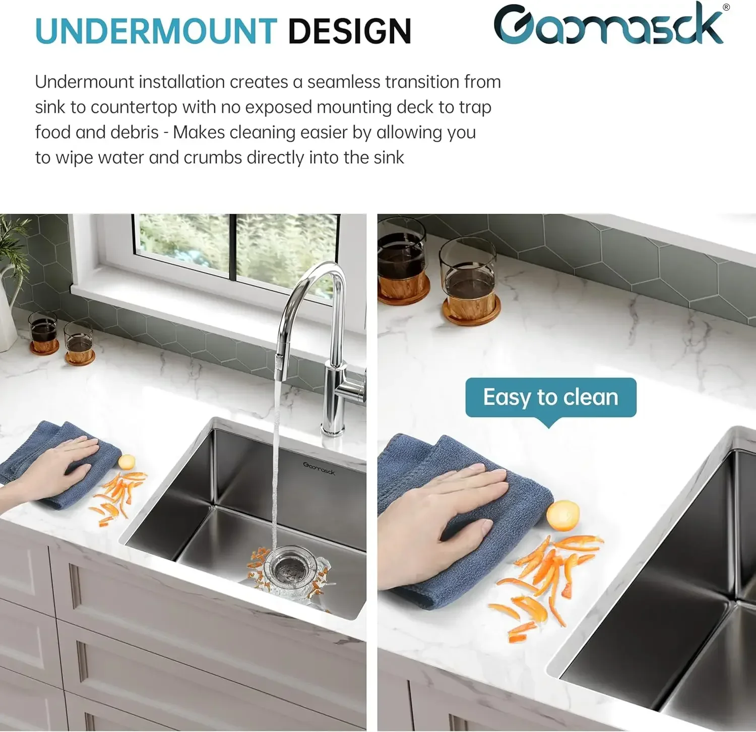 Undermount Kitchen Sinks, Gaomasck 30 Inch Kitchen Sink,T-304 Stainless Steel Kitchen Sinks,Kitchen Sink With Accessories