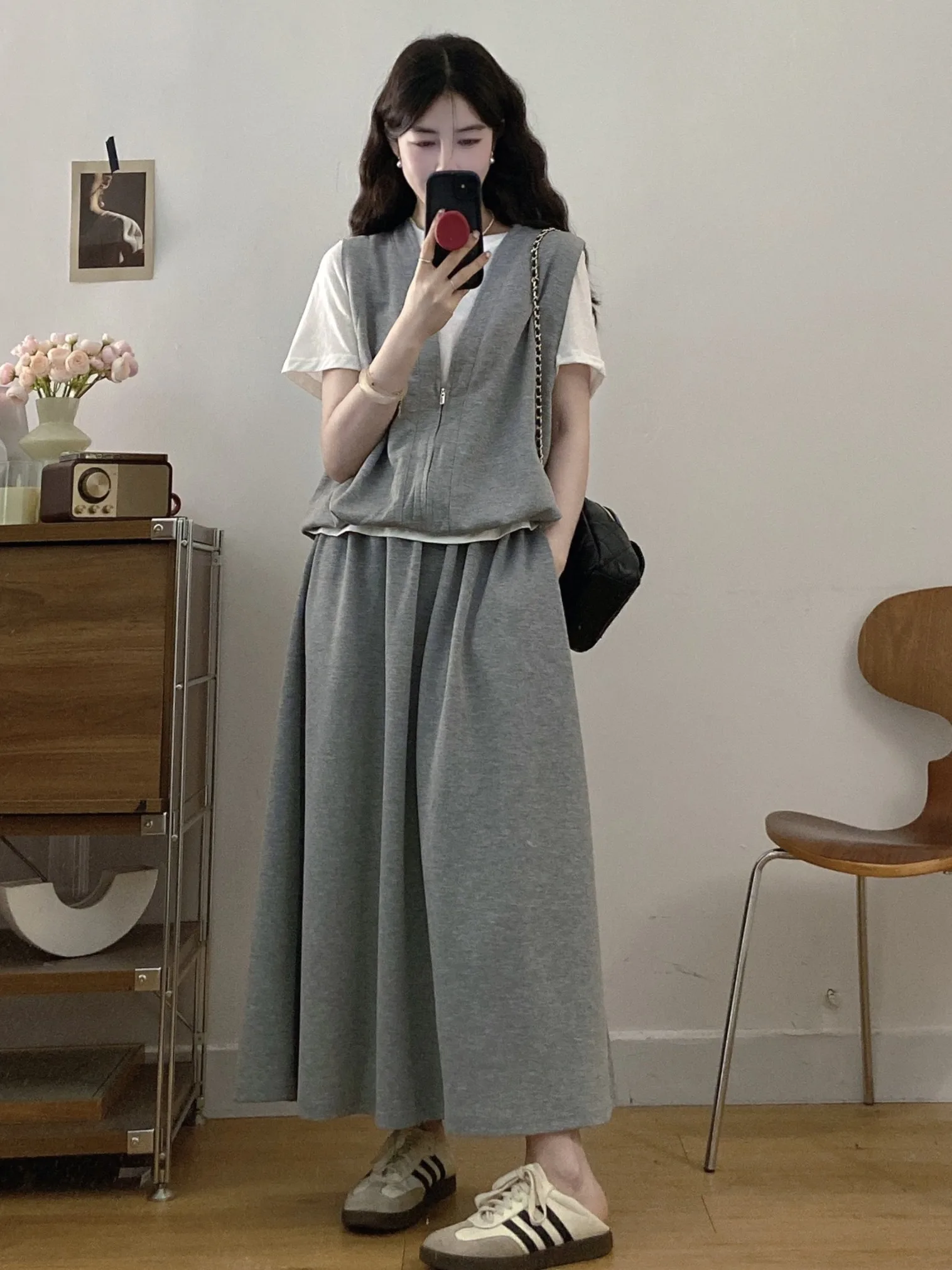 

plus Size Fashionable Set Summer New Casual Color Block Short Sleeve Top Midi Skirt Two Piece Ensemble Korean Style Loose Fit