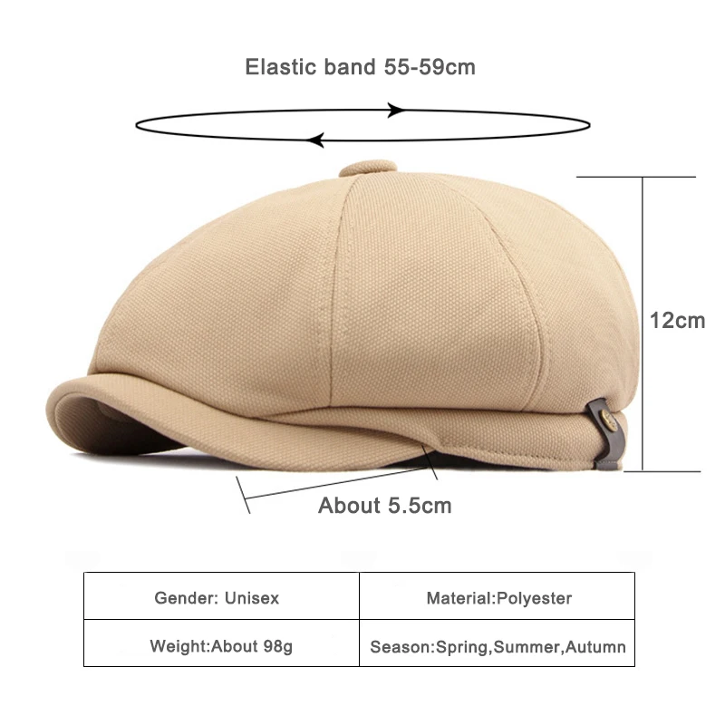 British Retro Newsboy Cap For Men Flat Cap Breathable Octagonal Hat Women Solid Eight Panel Berets Spring Summer Herringbone Hat