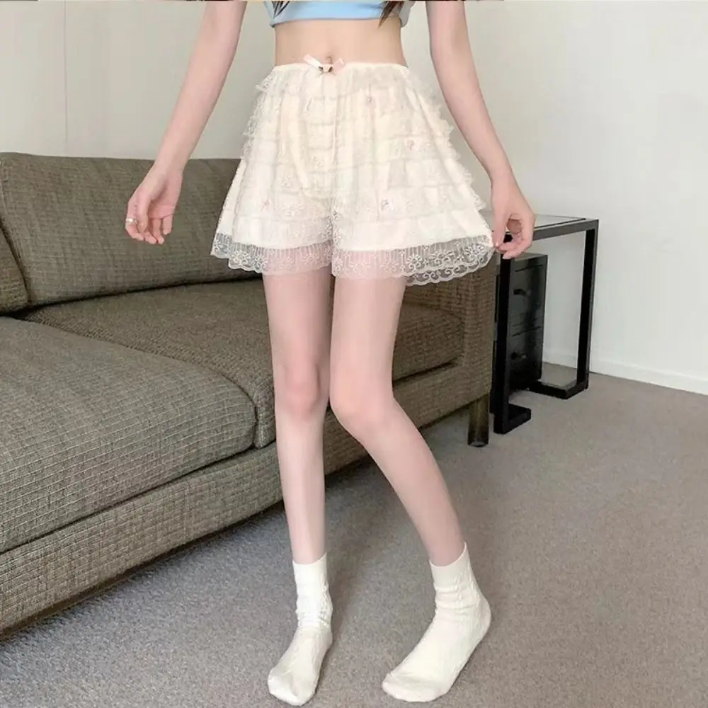 

Elastic Waist Women's Safety Pants Floral Lace Layered Design Lace Knickers Casual Style Summer Fabric Loose Shorts Summer Wear
