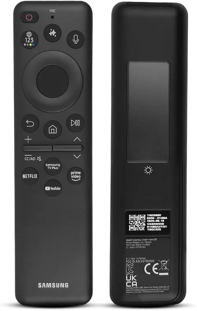 

Solar Voice Remote Control with YouTube Netflix Shortcut for Samsung Smart TVs, Compatible with Neo QLED 8K and QLED Models