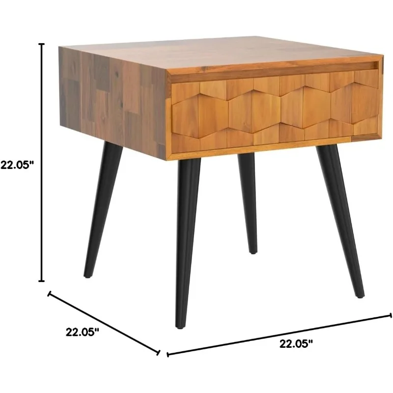 Fully Assembled Rustic Geometric Pattern Bedside Cabinet - Mid Century Modern Side Table for Living Room, Bedroom