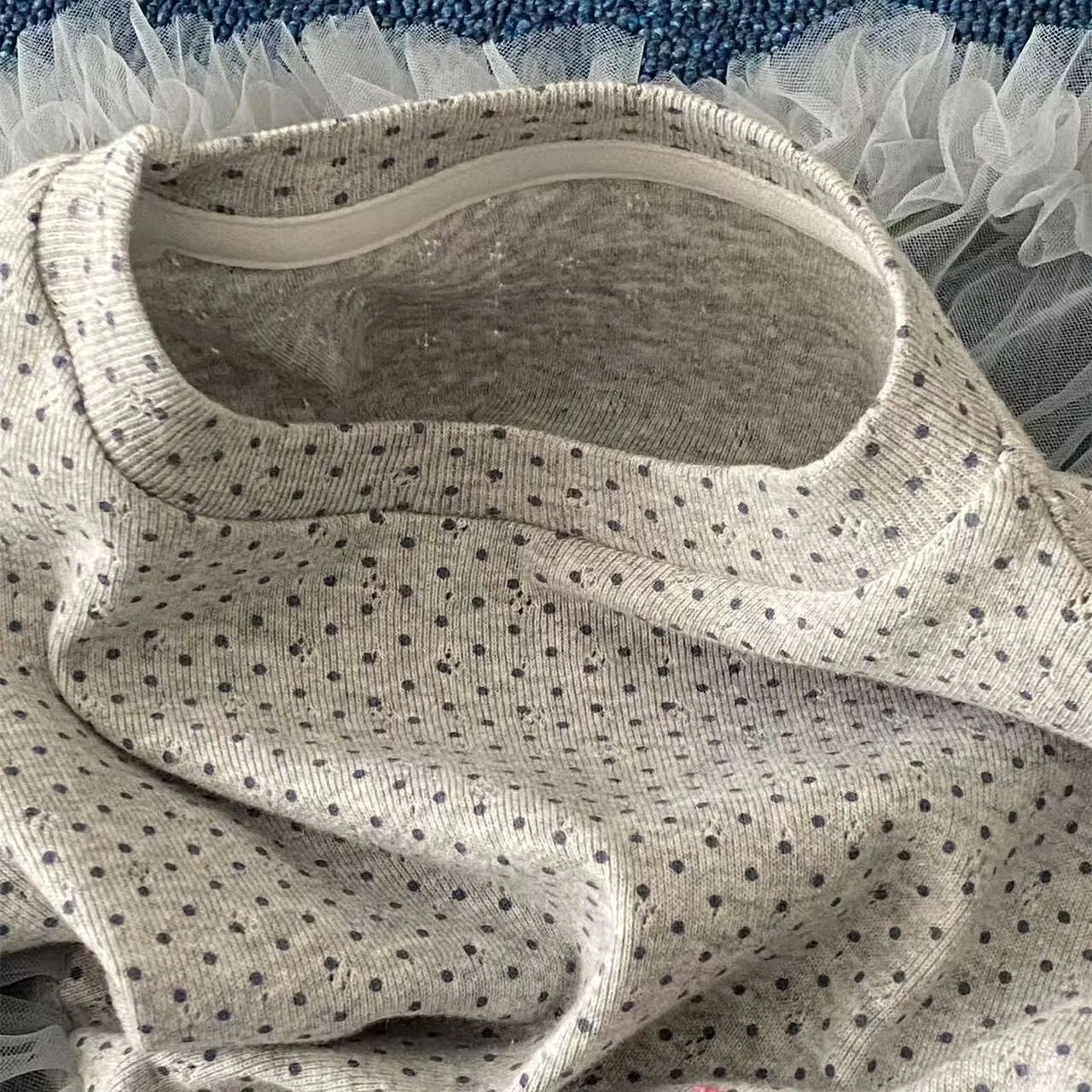 Girls T-shirt 2026 Spring and Autumn New Children's Clothing Korean Style Girl Baby Foreign Wave Dot Mesh T-shirt 2-7Y