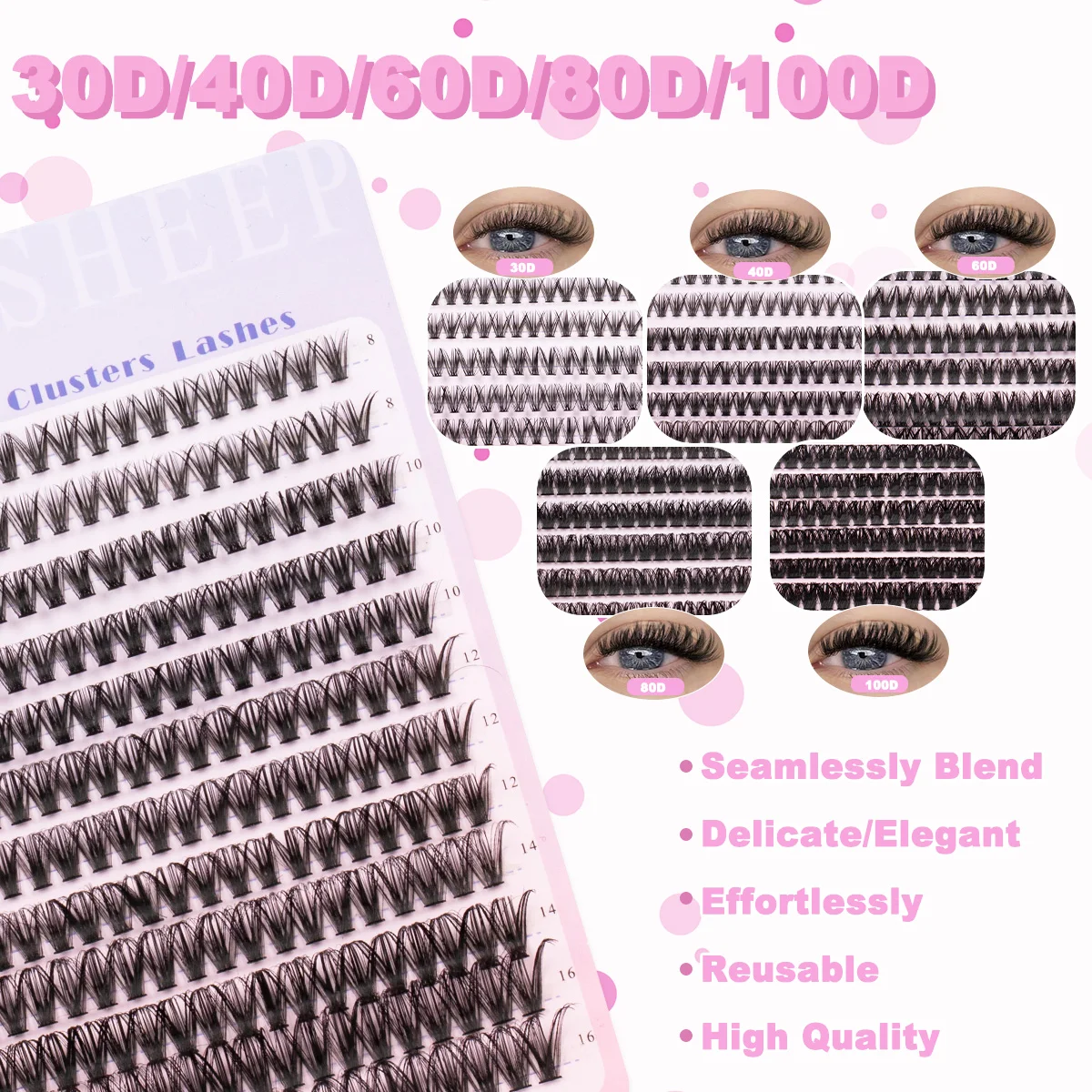 Kit di estensione ciglia fai-da-te Cluster per ciglia Estensione ciglia Kit ciglia individuali con pinzette per rimozione ciglia e guarnizioni