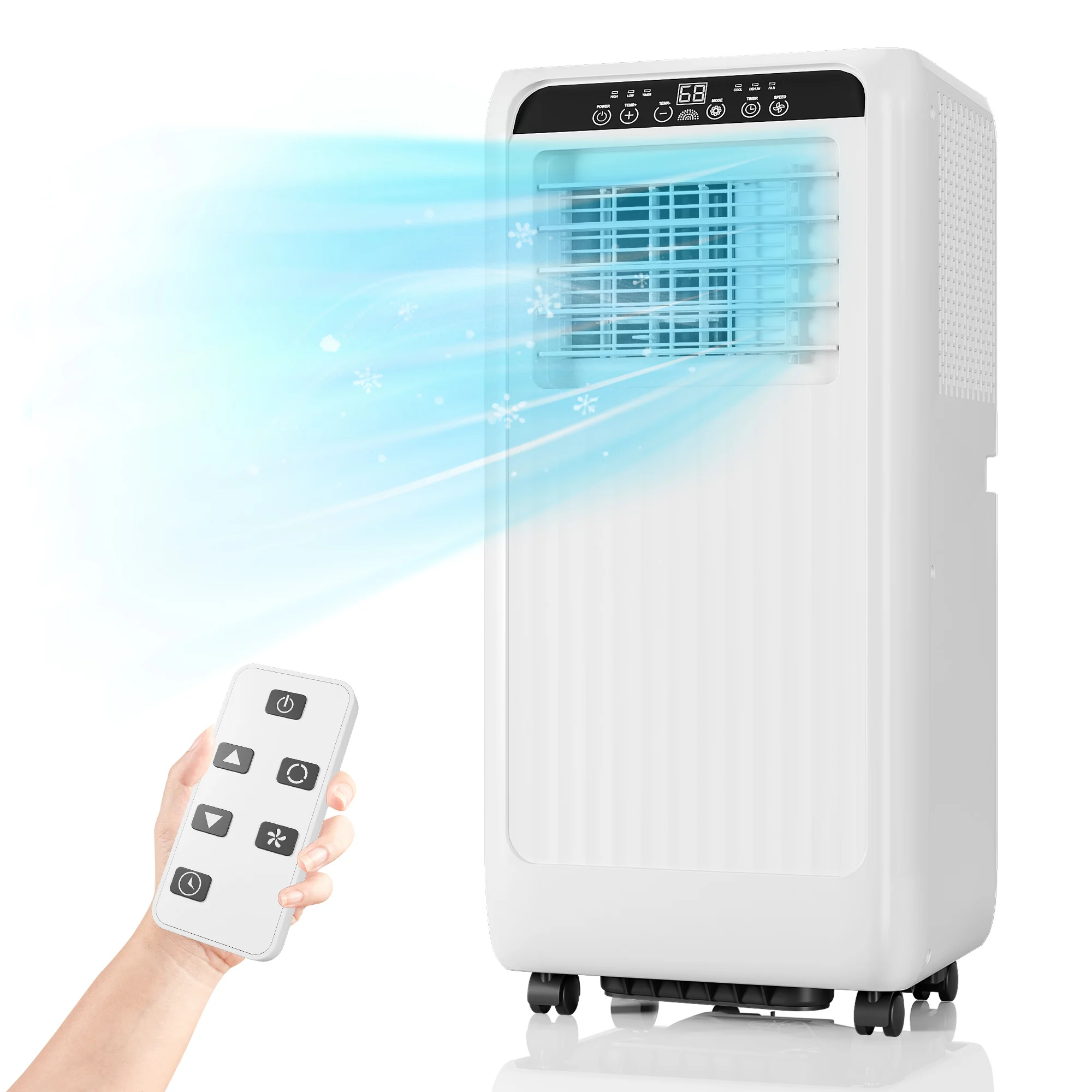 Aires acondicionados portátiles, CA portátil de 8000 BTU para habitaciones de hasta 350 pies cuadrados. Unidad 3 en 1 con refrigeración rápida, deshumidificador y tres