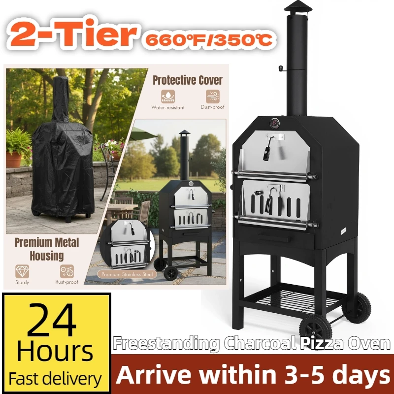 

Pizza Oven Outdoor Wood Fired Pizza Oven 2-Tier Cooking Grids Pizza Maker for Outside Charcoal Grill Backyard Party Camping