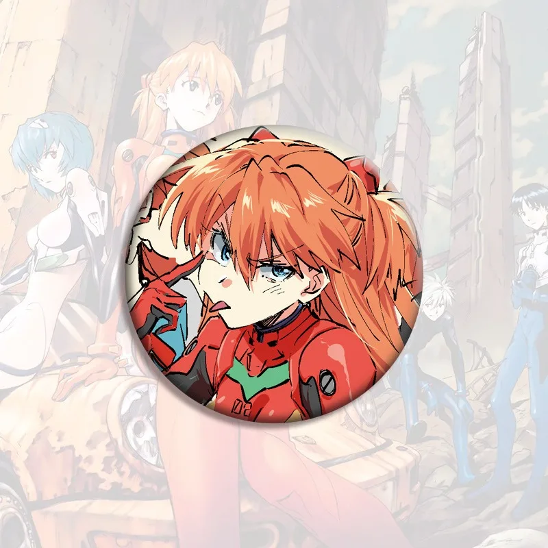 58MM Neon Cute Genesis Classic Evangelion Anime Peripheral Gift Fine Sand Texture Double Flash Holographic Anime Badge Gift view 6