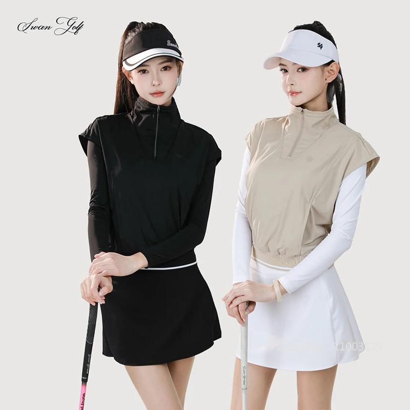 SG Golf Women Zipper Collar Shirt Women Fake Two-piece Long-sleeved T-shirt Autumn New Sports Skirts A-lined Golf Tennis Skort