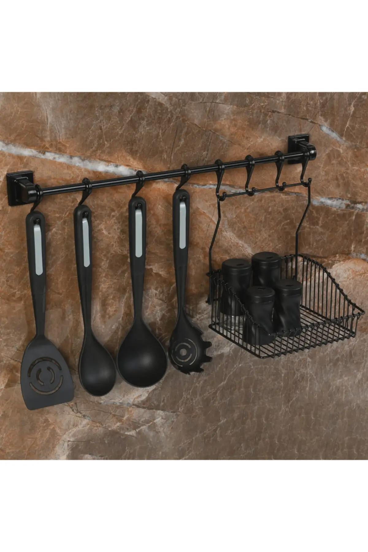 Screwless Mounting Wall Rail 8 Hanger And Basket Organizer Kitchen Organizer High Quality Cup Spoon Hanger Multi-Purpose 2022