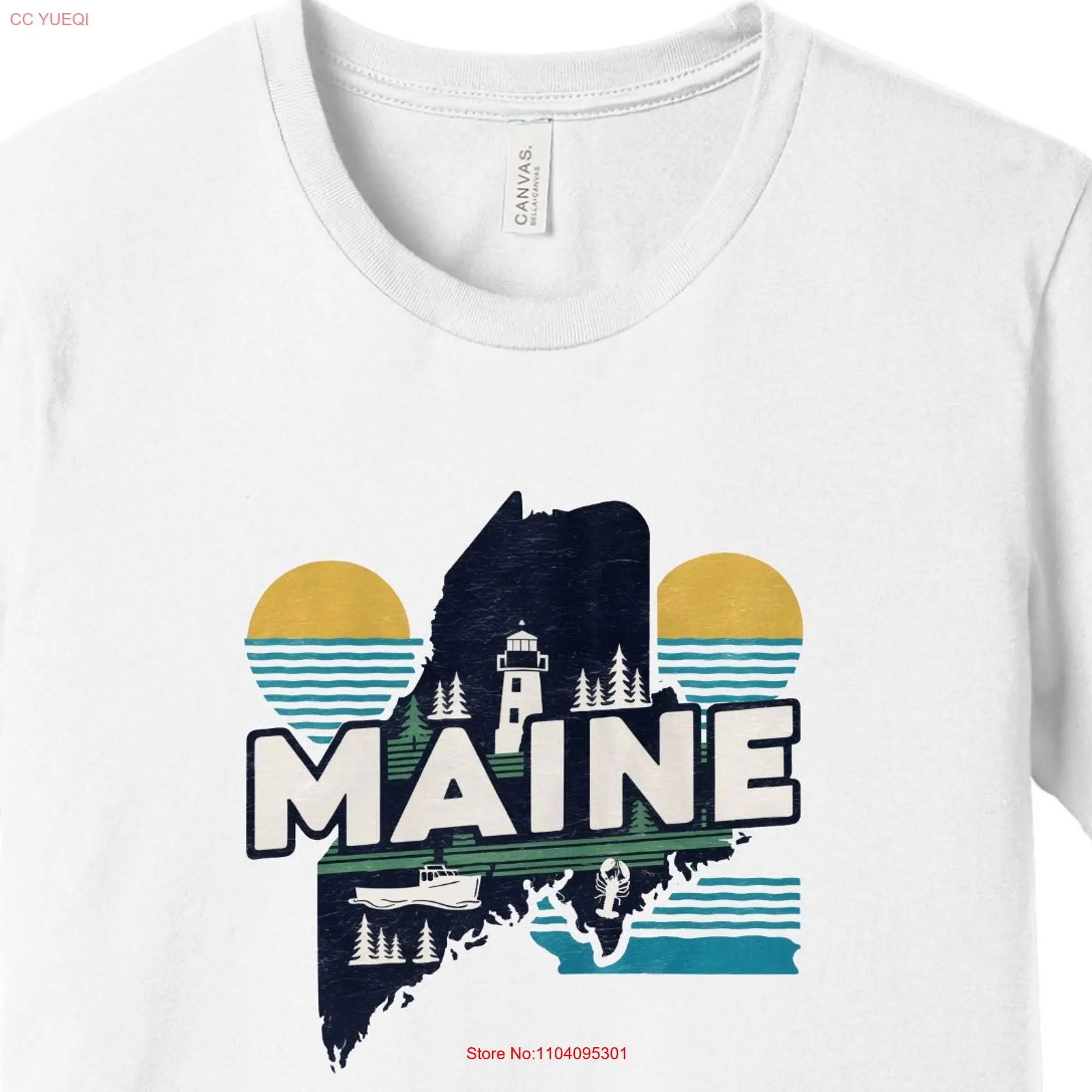 Maine State T Shirt Iconic Design Lighthouses Forests and Coastal Beauty long or short sleeves