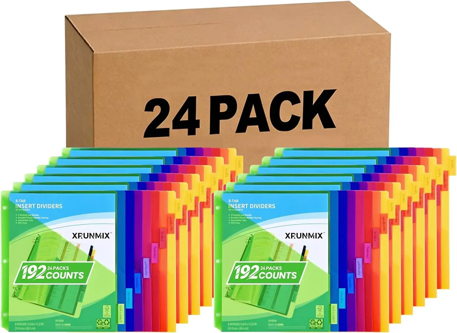 

8-Tab Binder Dividers with Pockets for 3 Ring Binders, 24 Pack, 8 Colors, Plastic Sheet Protectors for US Letter Size