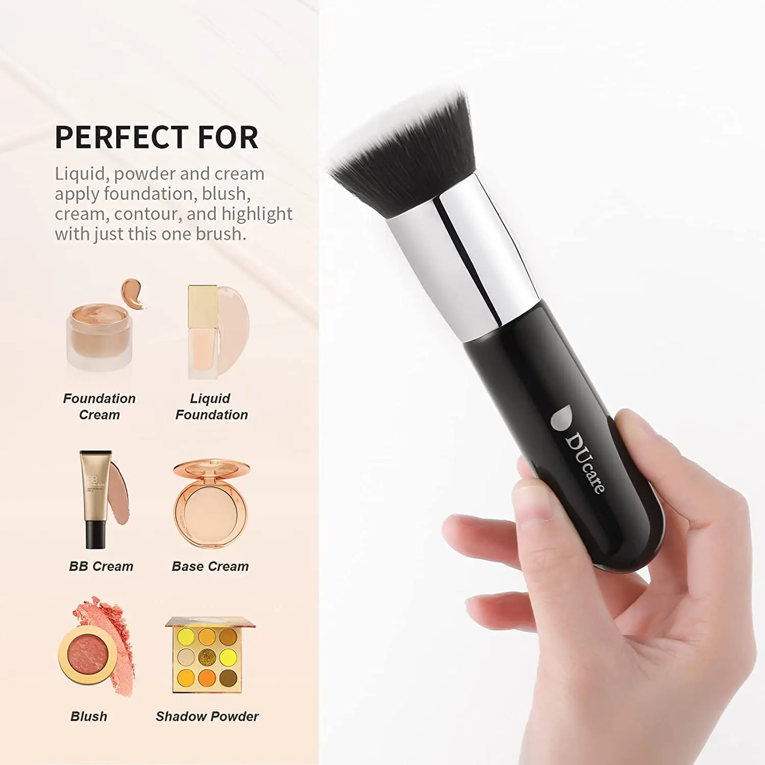 DUcare Black Flat Top Kabuki Foundation Brush for Liquid Makeup Professional Stick Buffing Blending Mineral Powder Makeup Brush