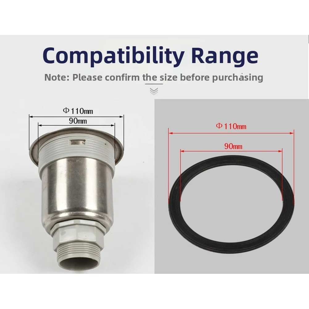 Black Sealing Ring Kit for Kitchen For Sink Drain 110mm OD 83mm ID Rubber Gasket for Strainer Compatibility 2 pcs