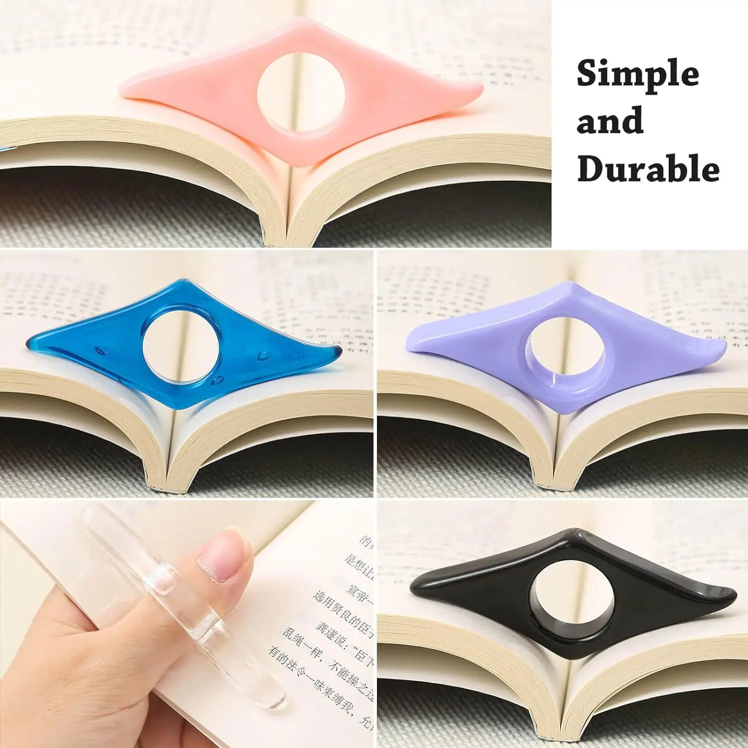 BetterJonny Book Page Holder for Reading, 5 Pcs Cute Acrylic Thumb Book Holder, Thumb Ring Book Accessories for Read