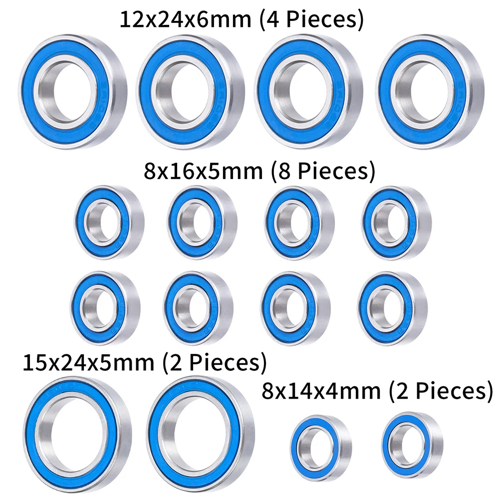 YEAHRUN 블루 휠 허브 액슬 밀폐 베어링 키트, Axial SCX6 AXI05000 랭글러 1/6 RC 크롤러 자동차 부품, 16 개